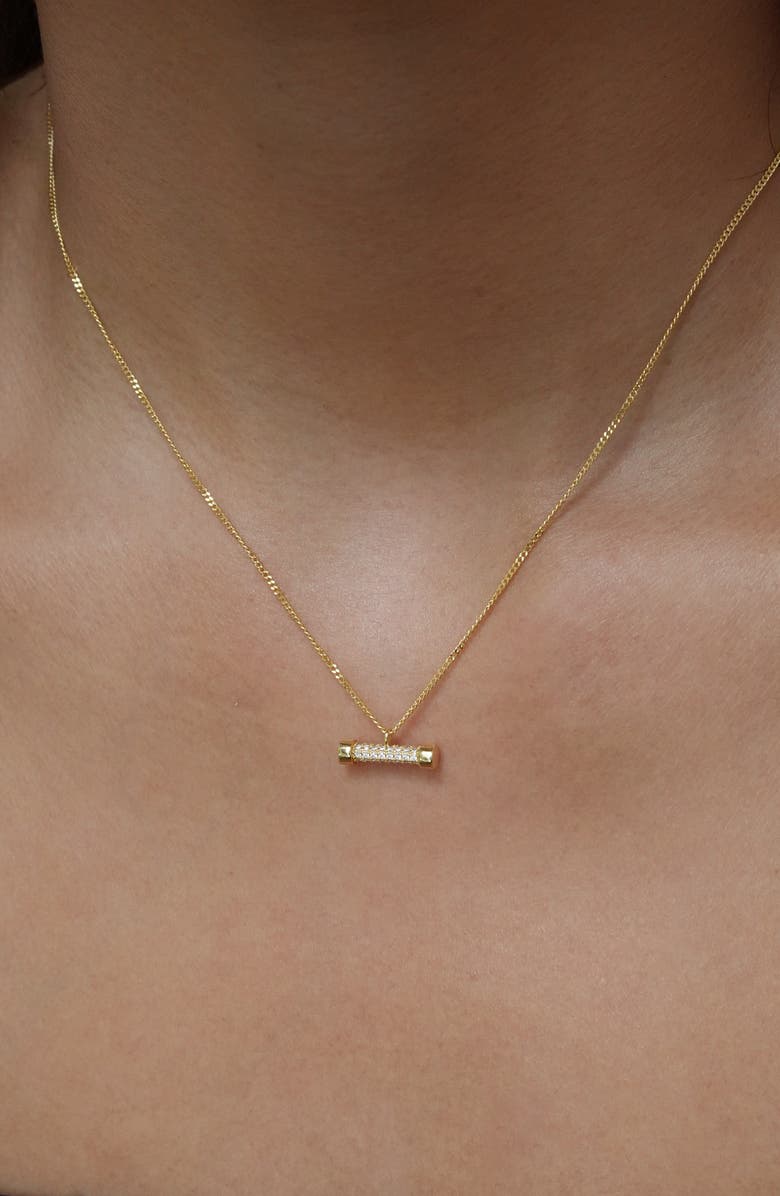 Argento Vivo Sterling Silver Pavé Cubic Zirconia Bar Pendant Necklace, Alternate, color, Gold