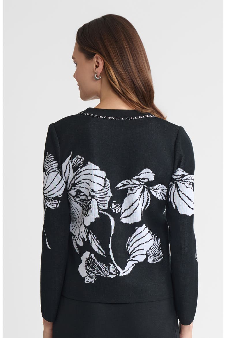 Heritage Chain Trim Floral Jacquard Knit Cardigan, Alternate, color, Black/White