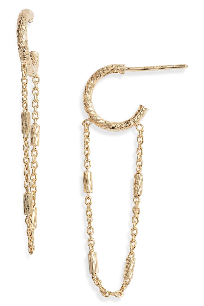 Helmut Chain Huggie Hoop Earrings, Main, color, 14K YELLOW GOLD PLATED SILVER
