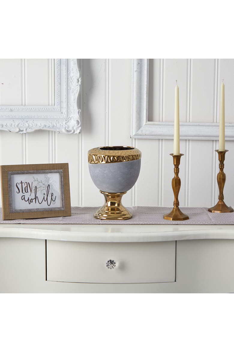 9.25-in Regal Stone Urn with Gold Accents, Alternate, color, Gray