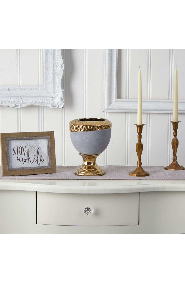 NEARLY NATURAL 9.25-in Regal Stone Urn with Gold Accents, Alternate, color, Gray