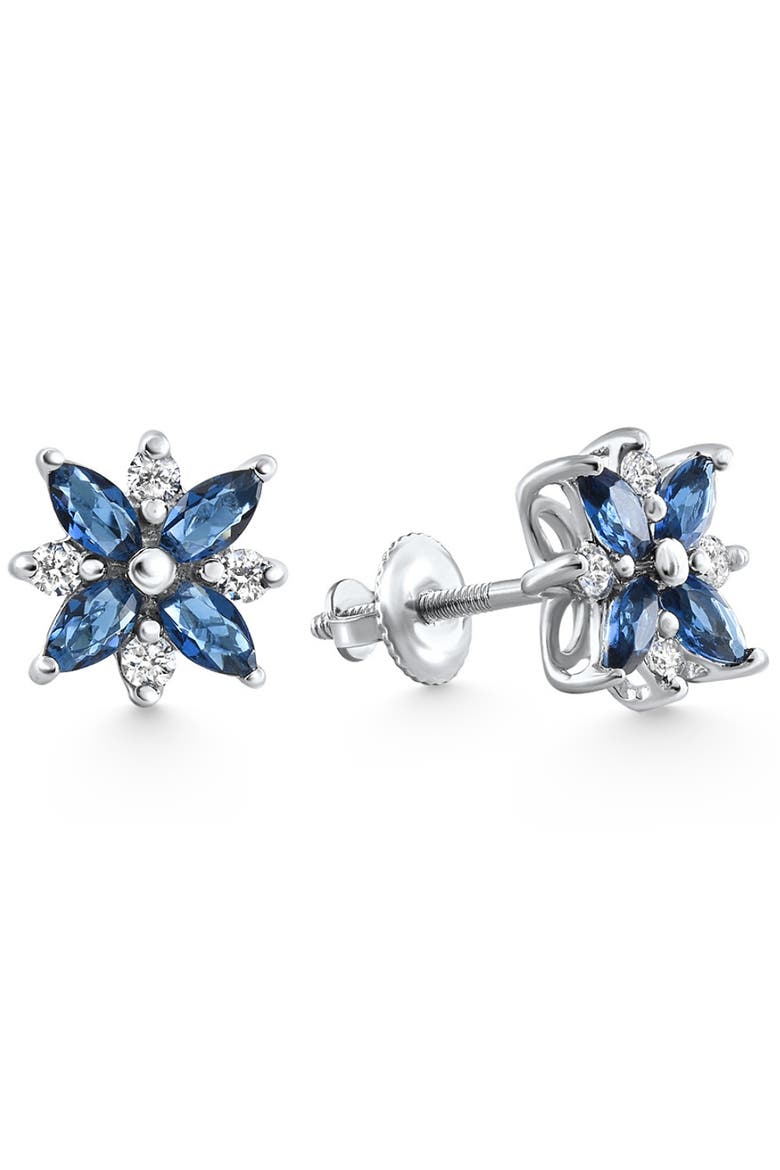 .60Ct Petal Marquise Blue Sapphire Diamond Studs Earrings Gold Lab Grown, Alternate, color, 14k White Gold