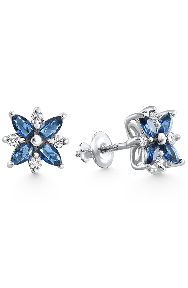 Bliss Diamond .60Ct Petal Marquise Blue Sapphire Diamond Studs Earrings Gold Lab Grown, Alternate, color, 14K White Gold