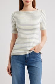 Lauren Ralph Lauren Stripe Stretch Cotton Boatneck Top