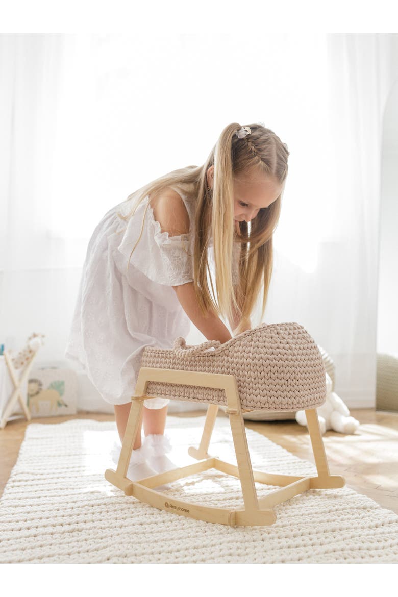 Doll Moses Basket w/Rocking Stand, Alternate, color, Pearl