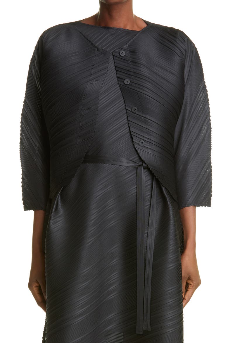 Pleated Cardigan, Main, color, BLACK