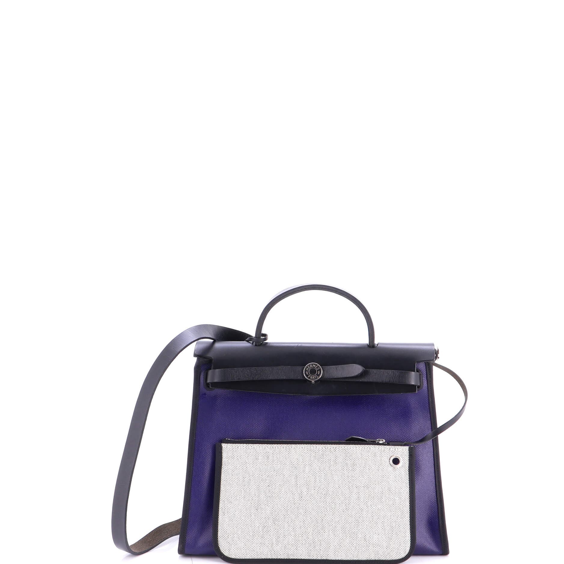 Herbag Zip Berline Vache Canvas and Leather 31, Alternate, color, Bleu Encre