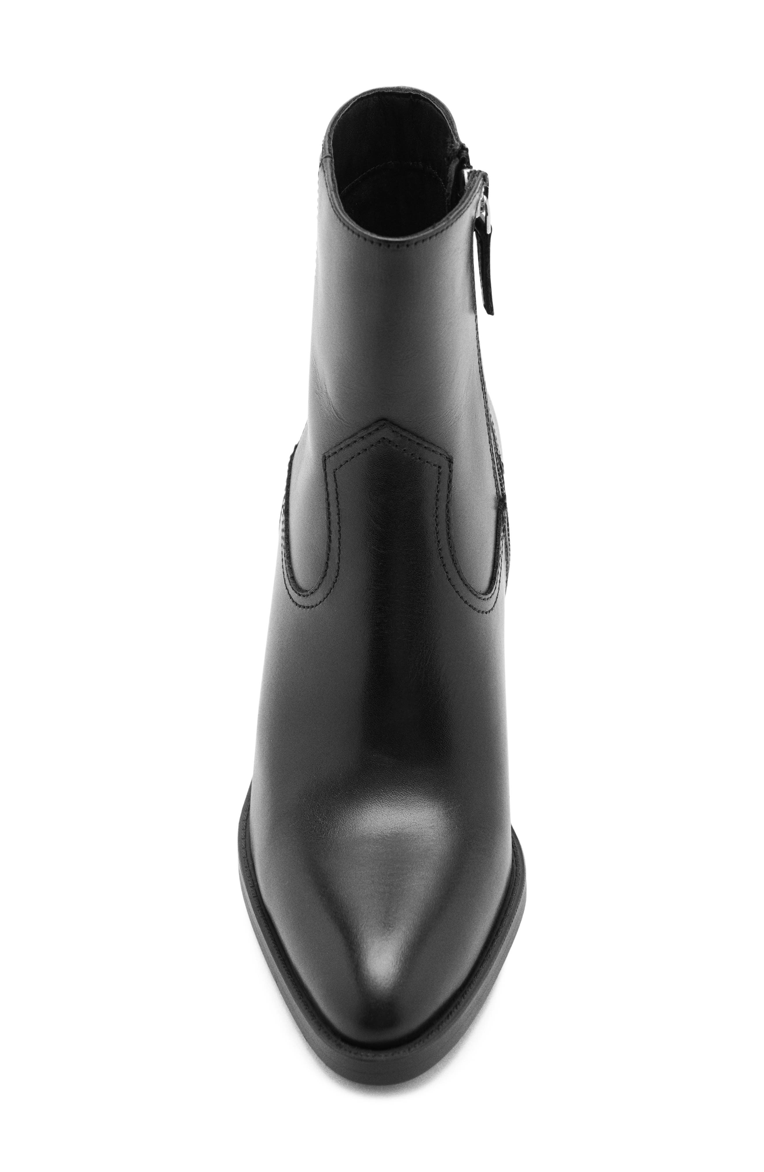 Pointed Toe Leather Bootie, Alternate, color, BLACK