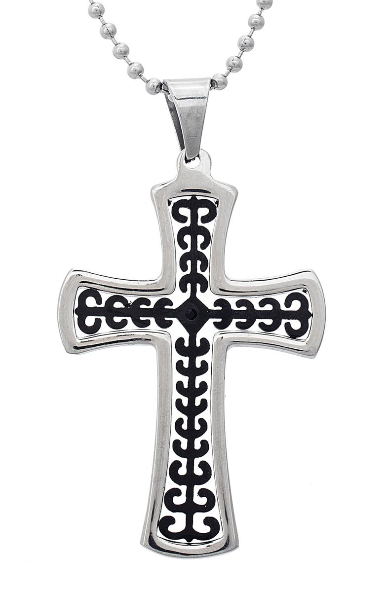 Steve Madden Patterned Cross Pendant Necklace, Main, color, 
