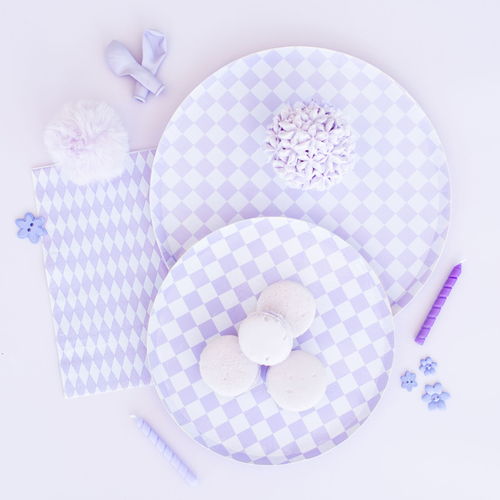 Jollity & Co Checkered Dessert Plates In Purple Posse