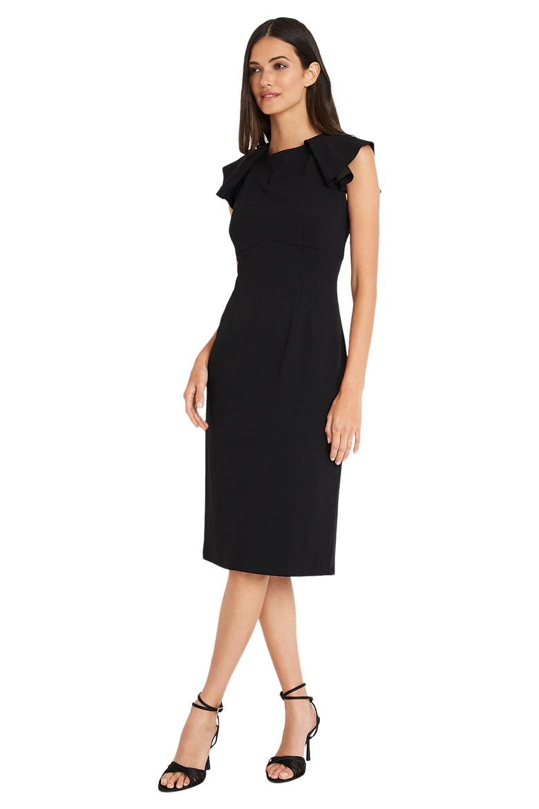 Fold Seam Midi Dress, Alternate, color, BLACK