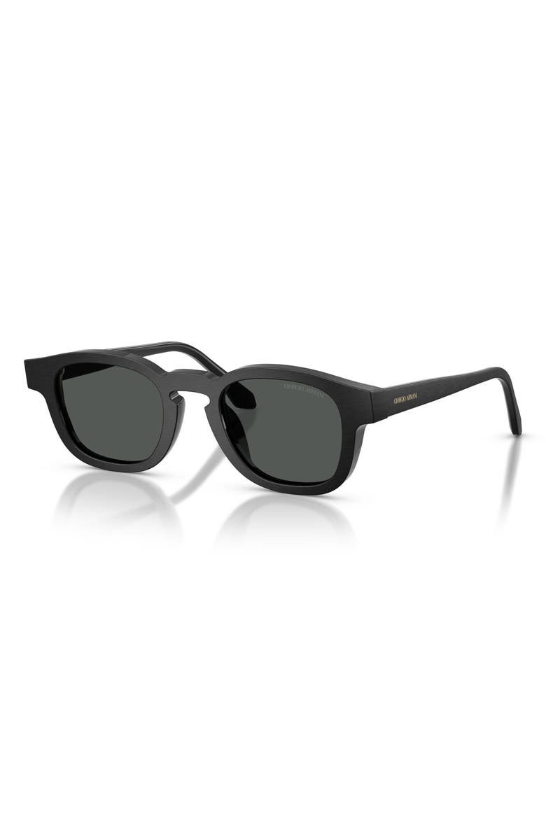 ARMANI 48mm Rectangle Sunglasses, Alternate, color, Brushed Black / Dark Grey