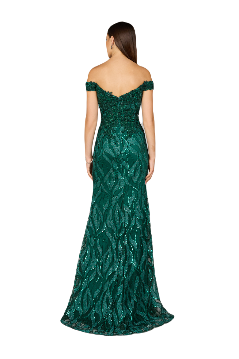 Off Shoulder, Mermaid Lace Gown, Alternate, color, Green