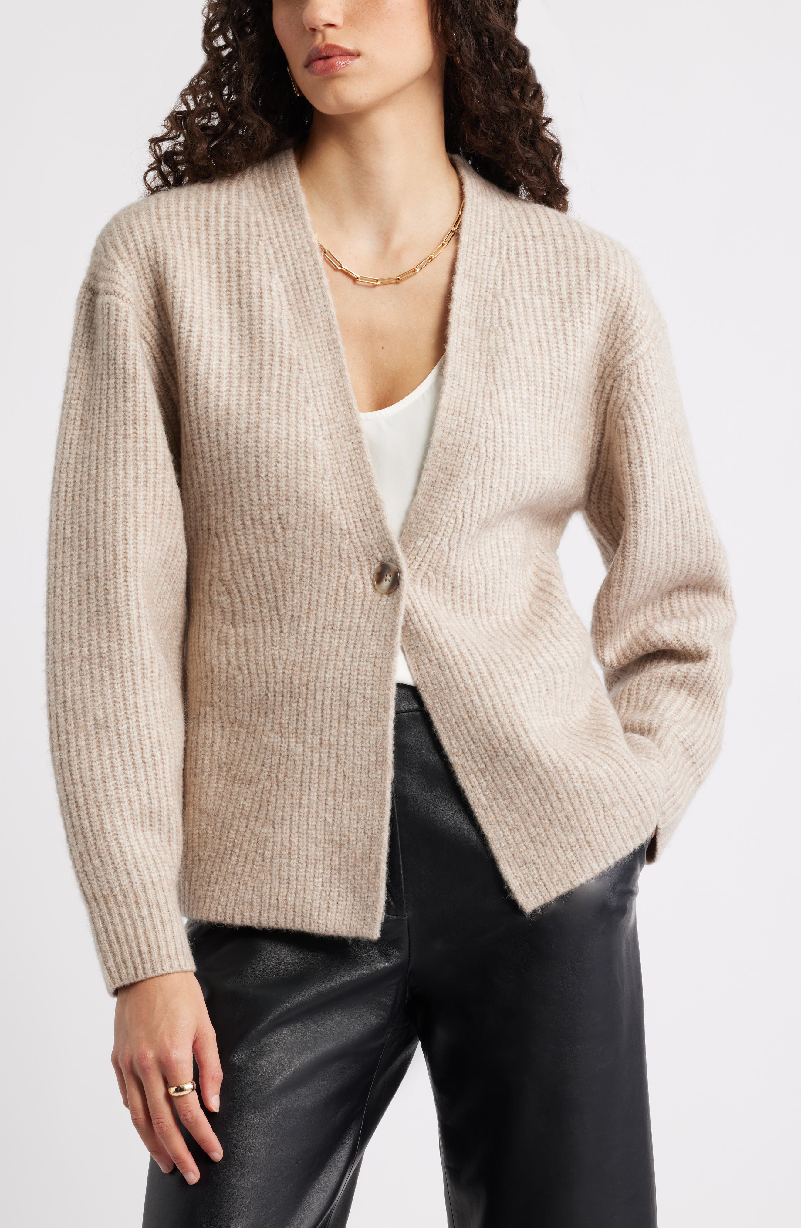 Nordstrom One-Button V-Neck Rib Cardigan