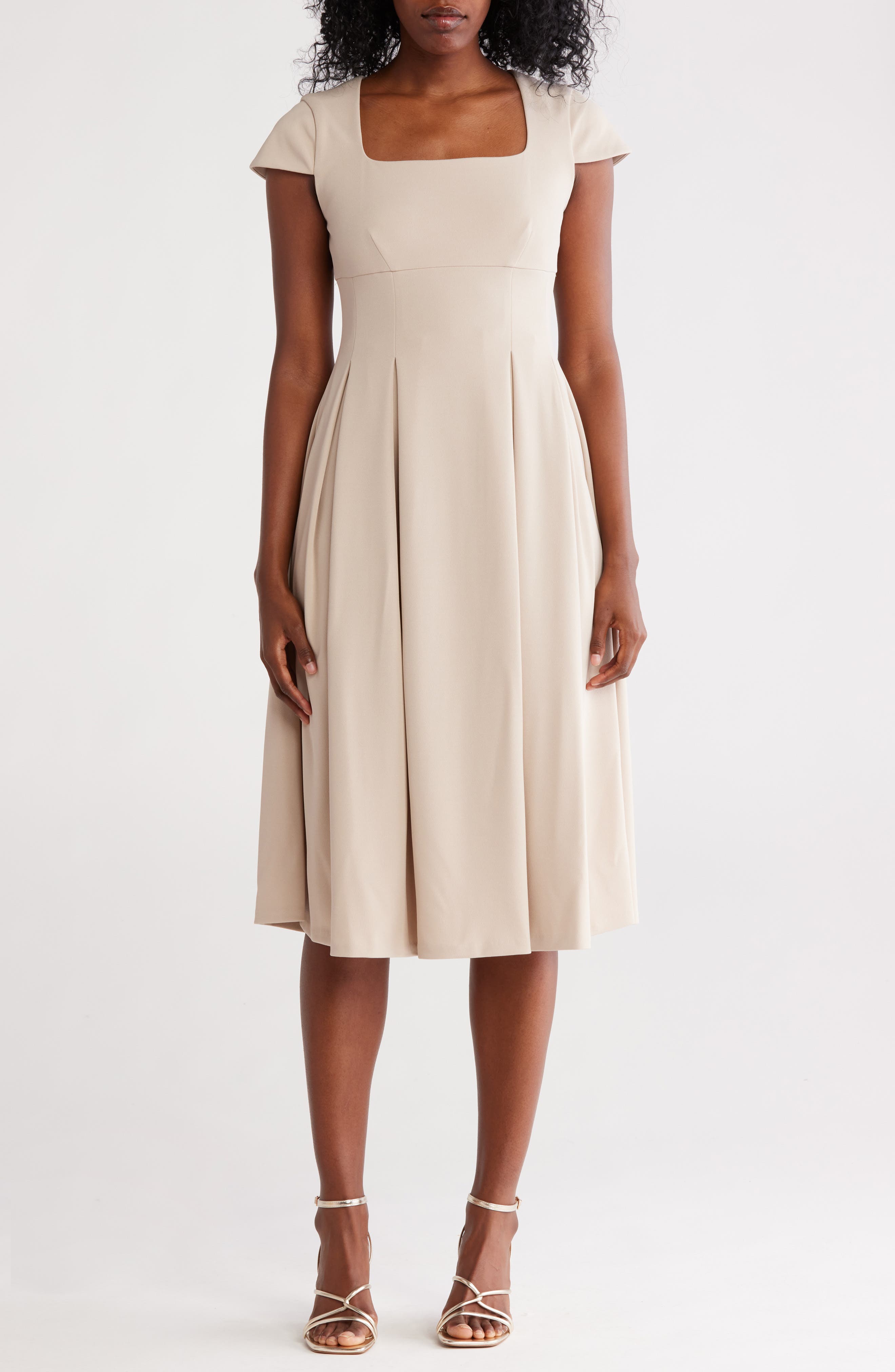 Calvin Klein Short Sleeve Midi Fit & Flare Dress