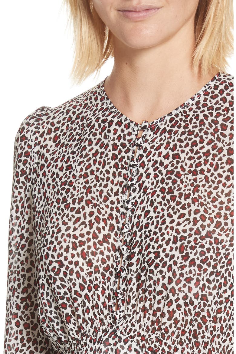 Zandra Leopard Print Silk Midi Dress, Alternate, color, EGGSHELL/ RED/ BLACK