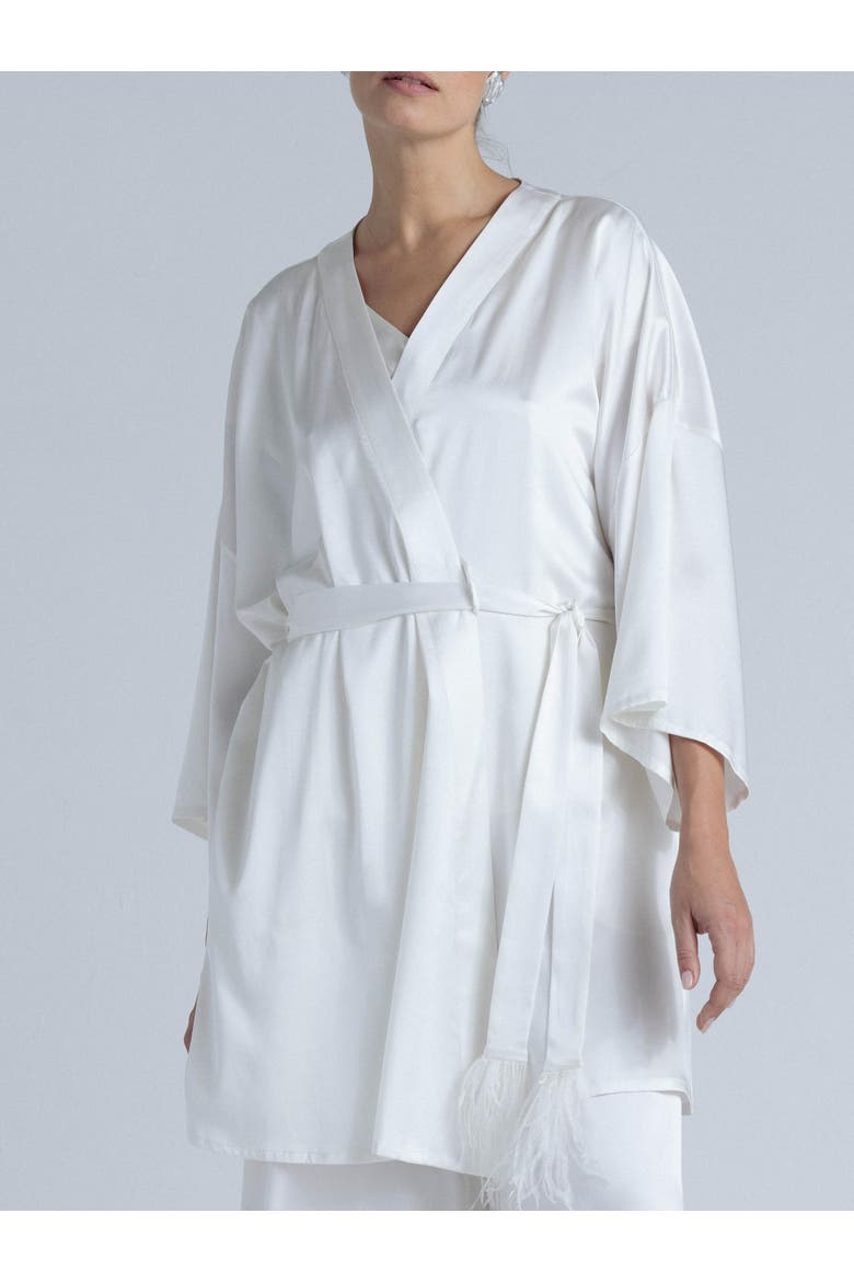 Silk 3/4 Sleeve Dressing Gown, Alternate, color, Milk White