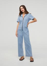 DUER Performance Denim Short Sleeve Jumpsuit