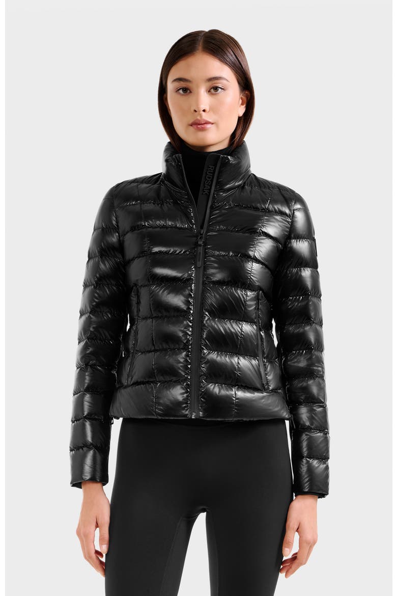 Melissa Glossy Lightweight Down Puffer, Alternate, color, Black