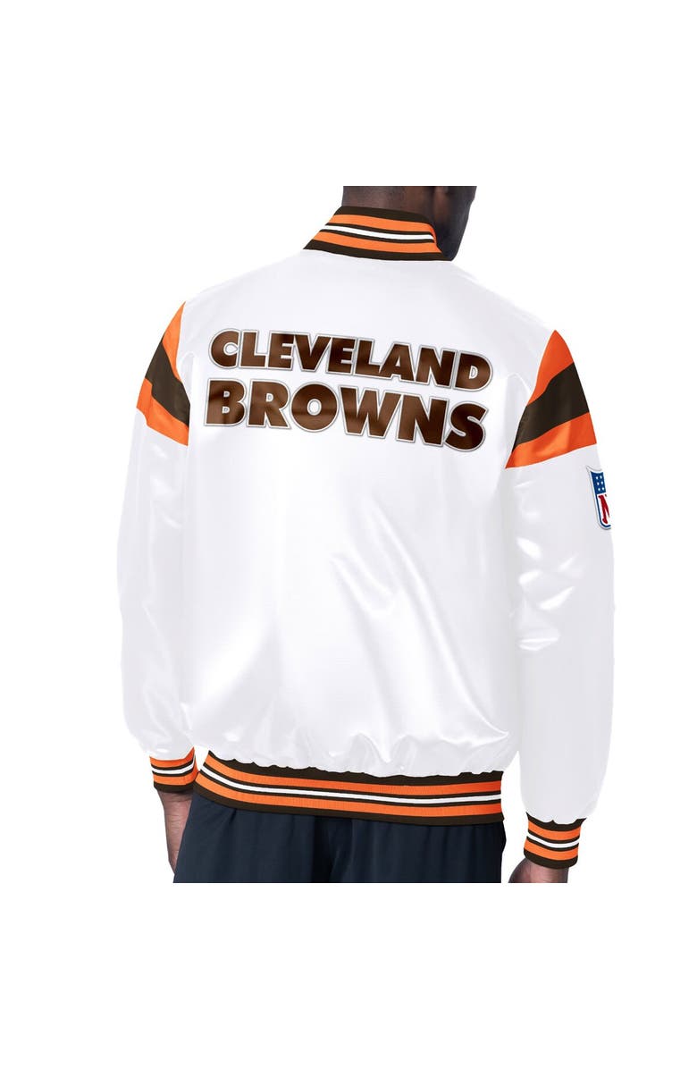 STARTER Men's Starter White/Brown Cleveland Browns Vintage Satin Full-Snap Varsity Jacket, Alternate, color, 