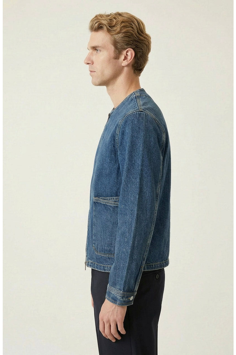 Denim Zip Front Patch Pocket Jacket, Alternate, color, Medium Blue
