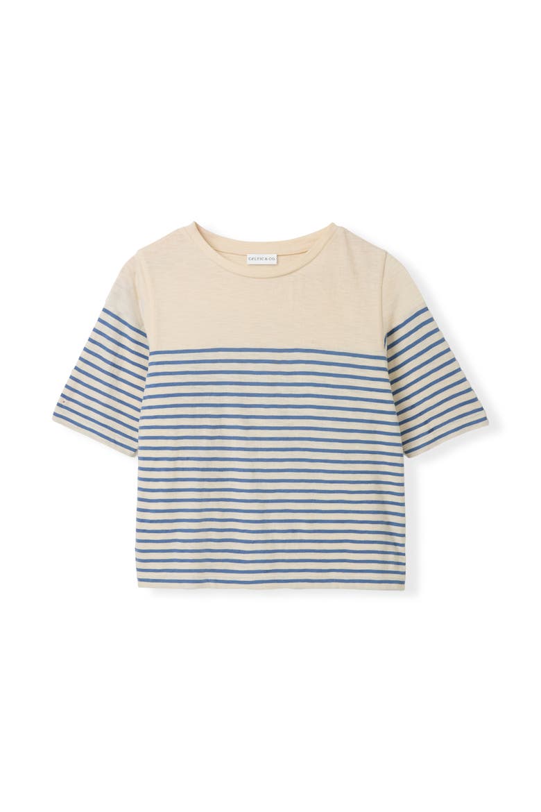 Stripe 1/2 Sleeve T-shirt, Alternate, color, Blue Ecru Stripe