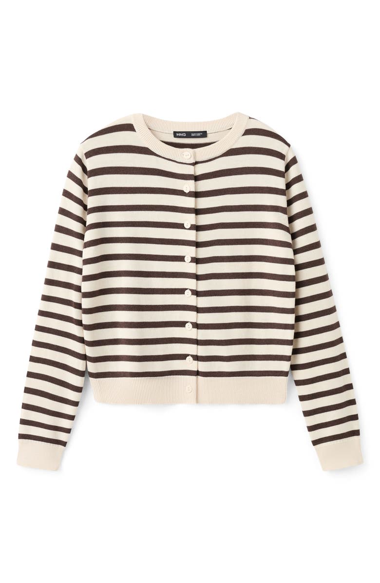 MANGO Stripped Knit Cardigan, Alternate, color, Chocolate