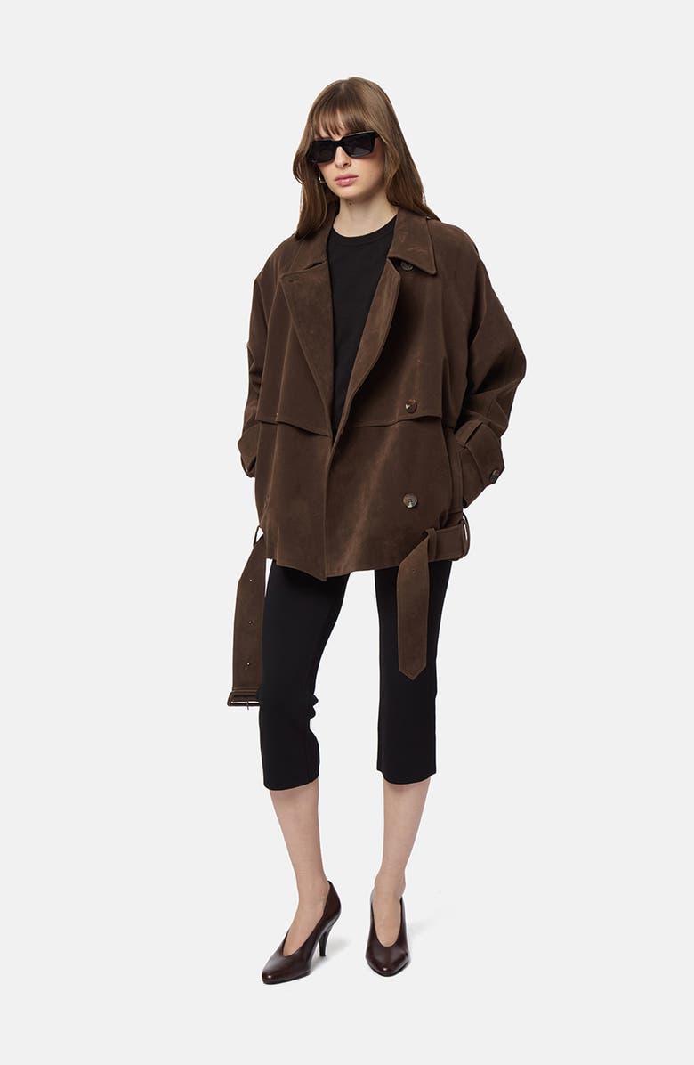 Apparis Gaia Faux Suede Short Trench Coat, Alternate, color, Dark Brown