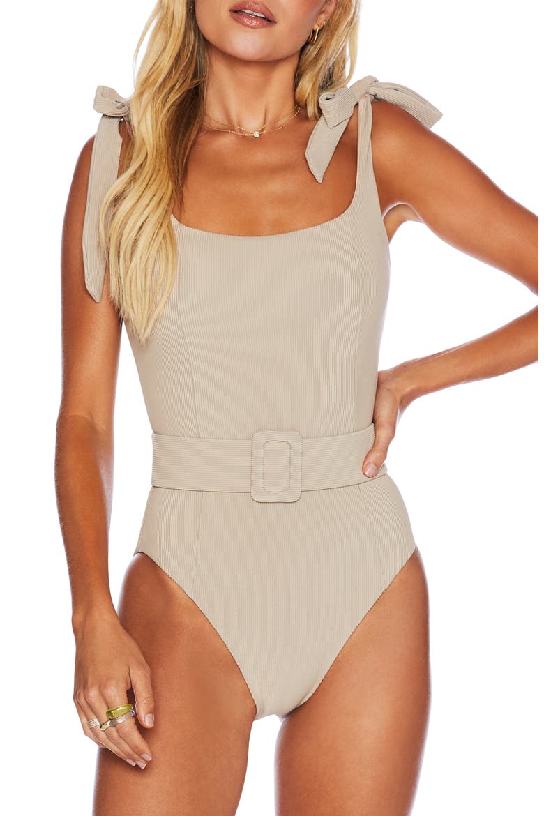 Sydney Belted One-Piece Swimsuit, Main, color, TAN