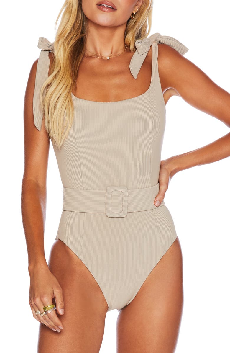 Beach Riot Sydney Belted One-Piece Swimsuit, Main, color, Tan