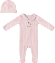 Little Fragile Girl Horse Bear Pointelle Knit Long Sleeve Romper and Hat Set