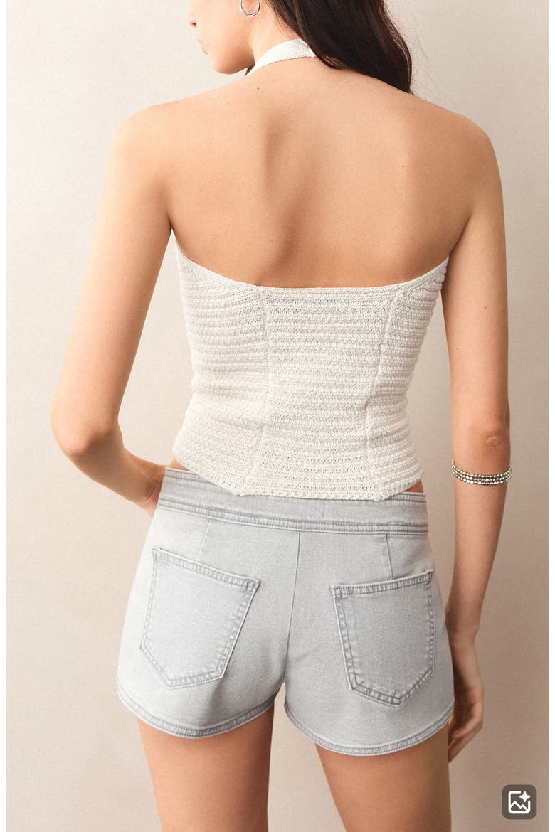 Crochet Knit Button Embellished Halter Top, Alternate, color, BEIGE