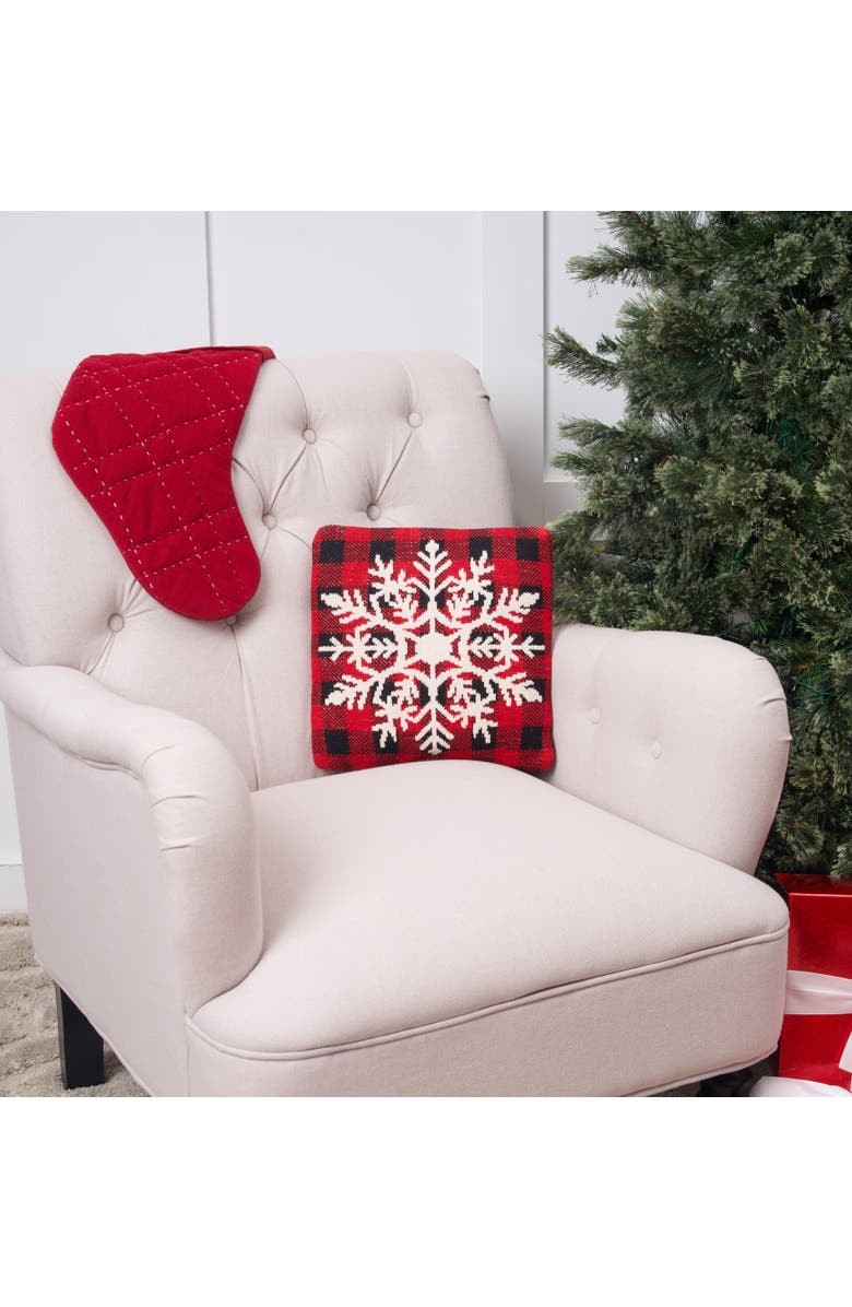 C&F Home White Snowflake Plaid Knitted Cotton Christmas Accent Pillow, 12" x 12", Alternate, color, Red