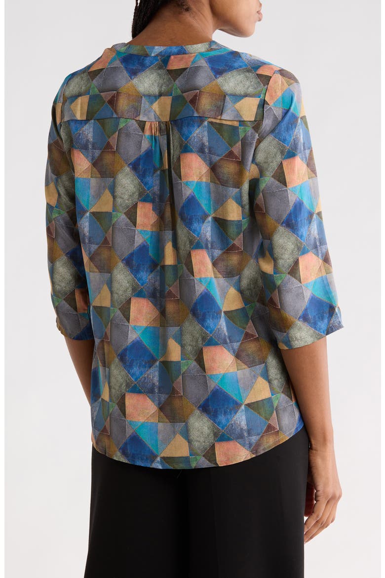 Geometric Print Mandarin Collar Shift Top, Alternate, color, BLUE/ ORANGE MULTI