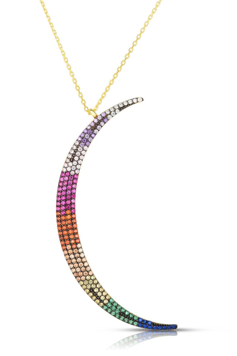 Shpera Milano 14K Gold Vermeil Rainbow CZ Crescent Moon Pendant Necklace, Main, color, YELLOW GOLD