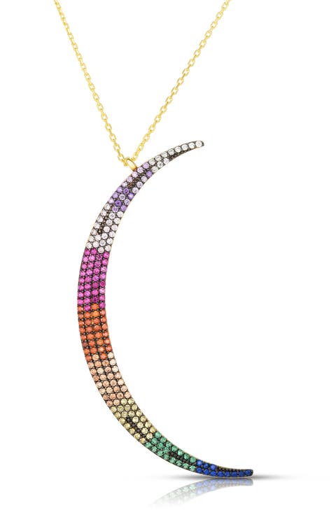Shpera Milano 14K Gold Vermeil Rainbow CZ Crescent Moon Pendant Necklace