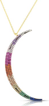 SPHERA MILANO Shpera Milano 14K Gold Vermeil Rainbow CZ Crescent Moon Pendant Necklace