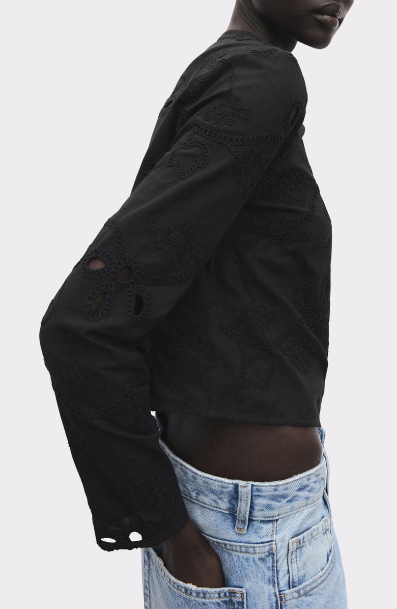 MANGO Embroidered Shirt, Alternate, color, Black
