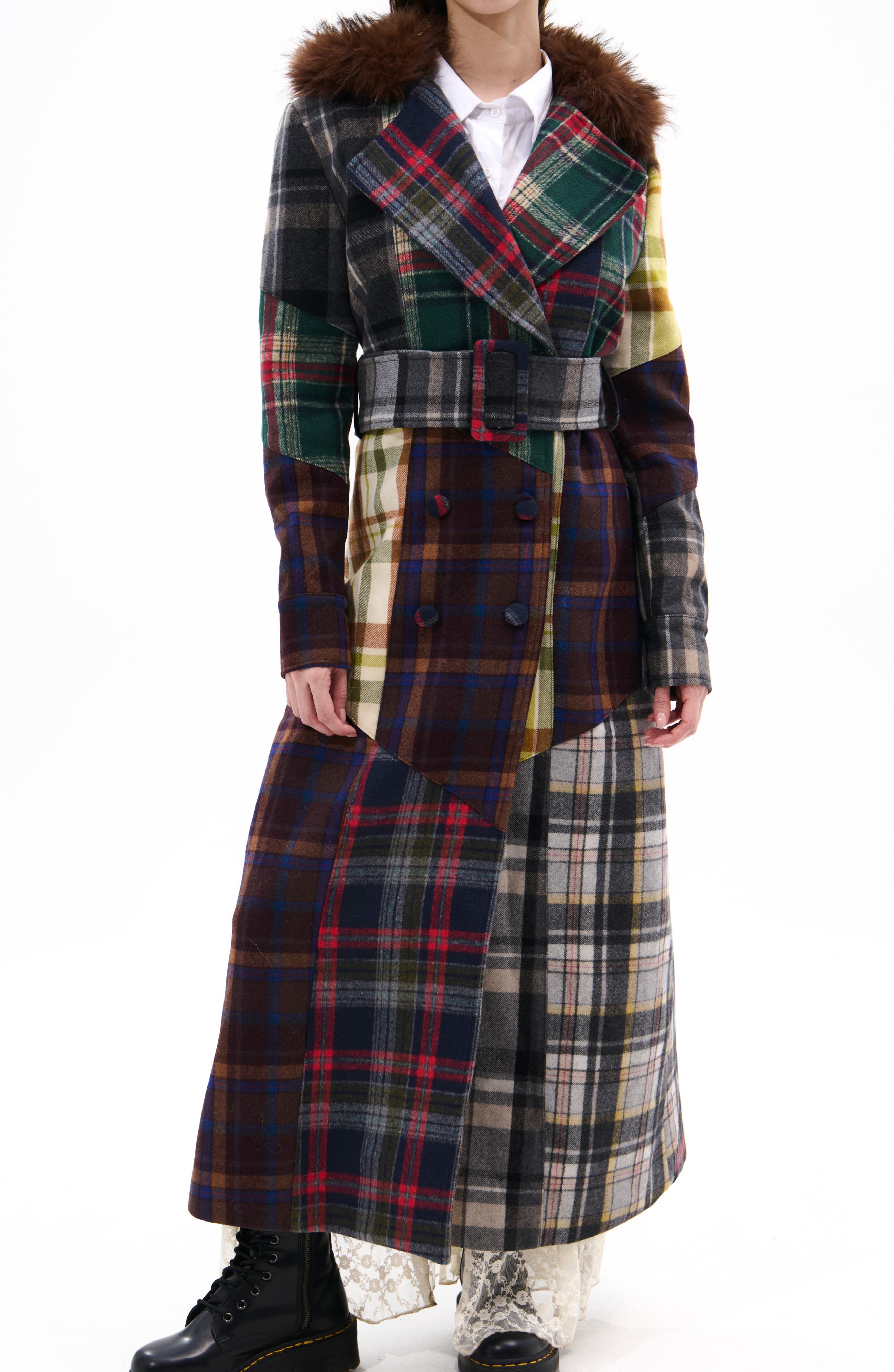 Cadault Plaid Patchwork Trench Coat