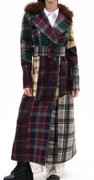 AZALEA WANG Cadault Plaid Patchwork Trench Coat