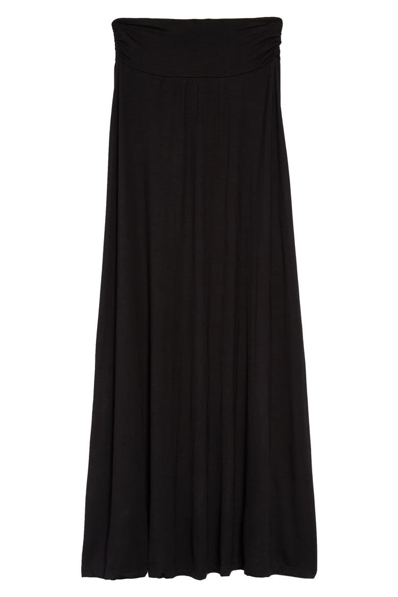 Ruched Waist Side Slit Maxi Skirt, Main, color, BLACK