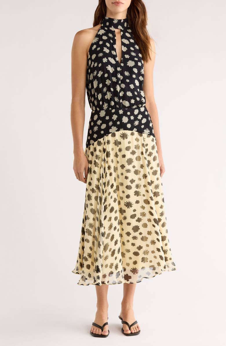 STAUD Camryn Mixed Print Colorblock Dress, Main, color, Ditsy Multi