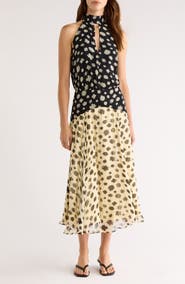 STAUD Camryn Mixed Print Colorblock Dress