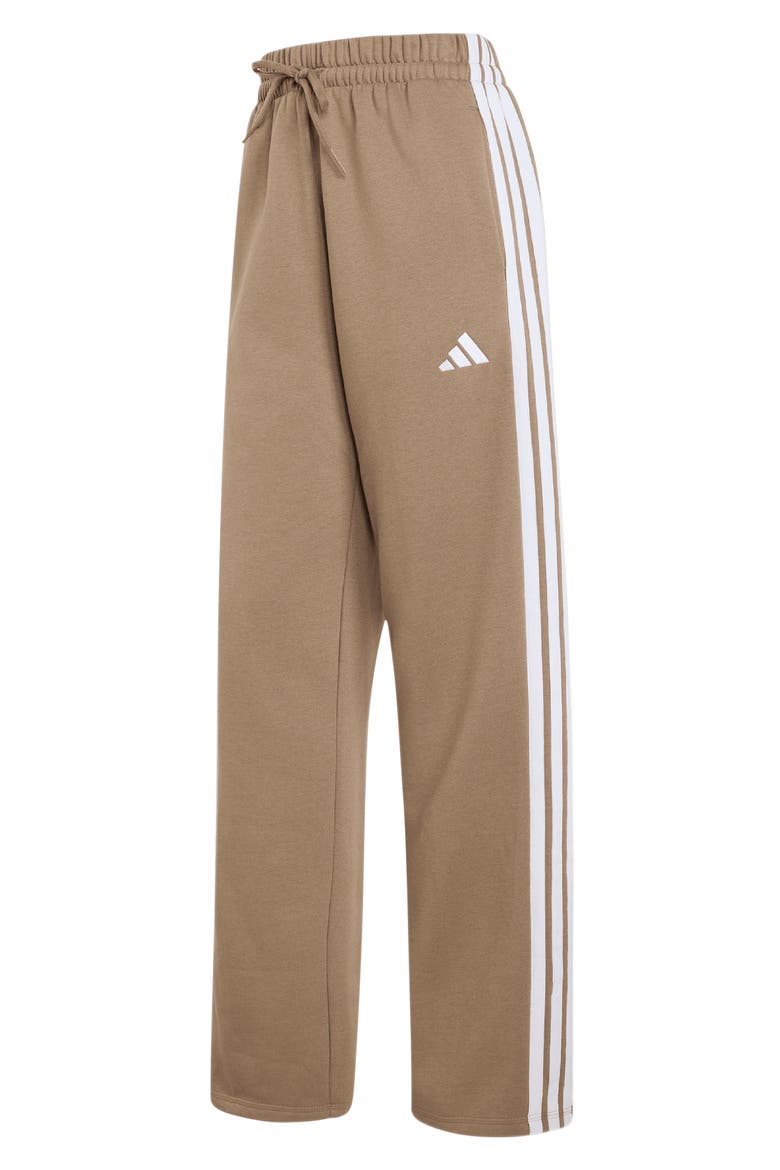 Essentials 3-Stripes Open Hem Fleece Pants, Alternate, color, KHAKI SIX/ WHITE
