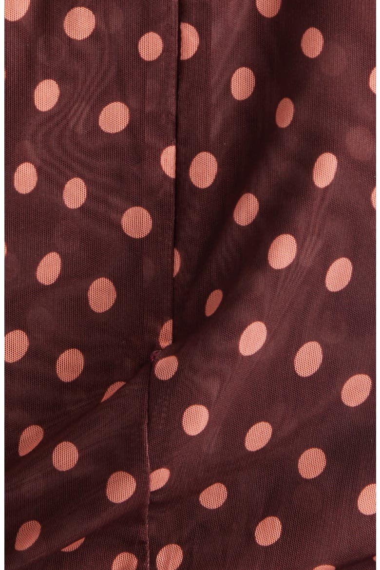 Polka Dot Mesh Long Sleeve Ruched Maxi Dress, Alternate, color, BURGUNDY/ PINK