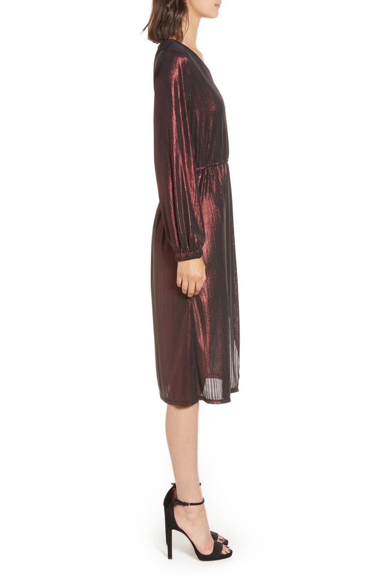 Long Sleeve Deep V-Neck Midi Dress, Alternate, color, ROSE GOLD