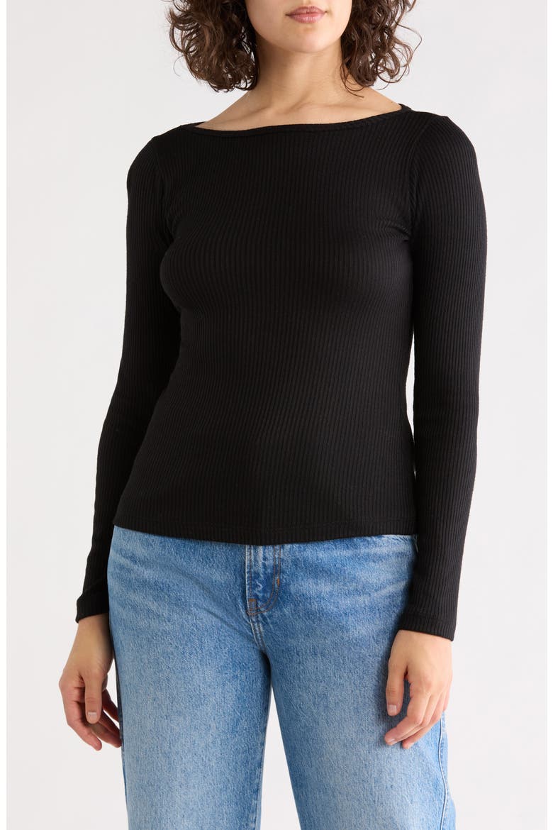 Long Sleeve Ribbed Top, Main, color, BLACK