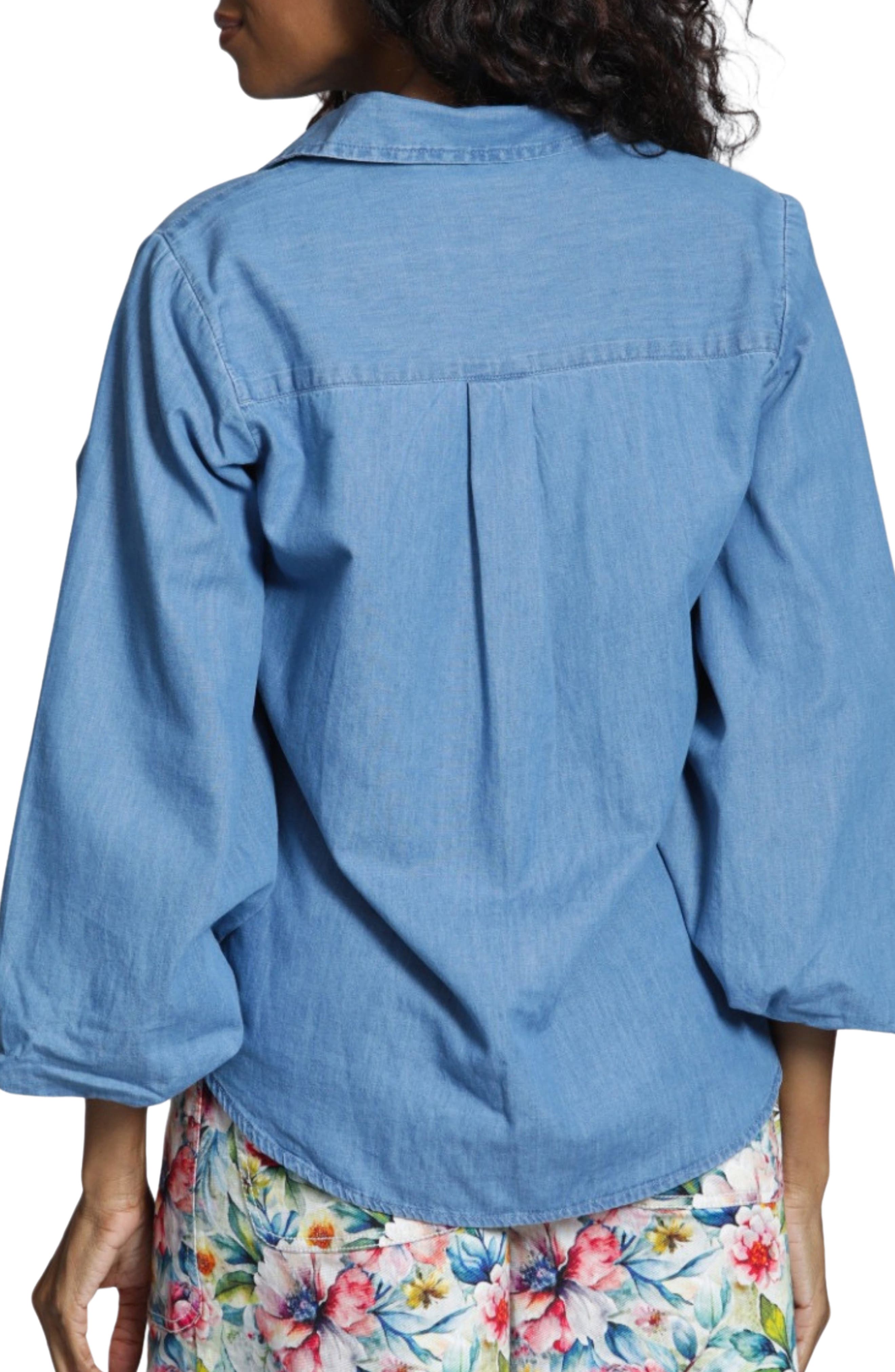 Cotton Chambray Button-Up Shirt - image 2