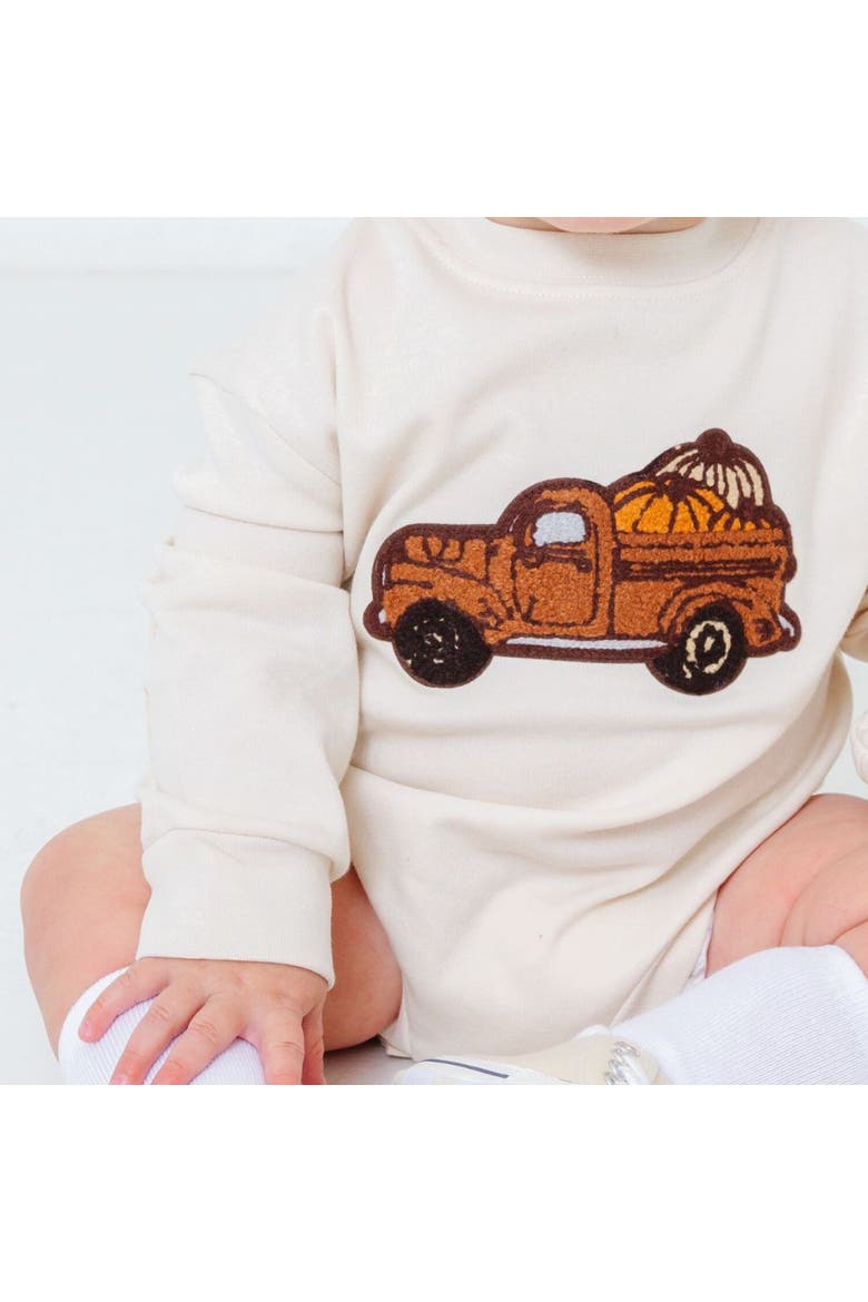 Fall Truck Patch Long Sleeve Romper, Alternate, color, Natural