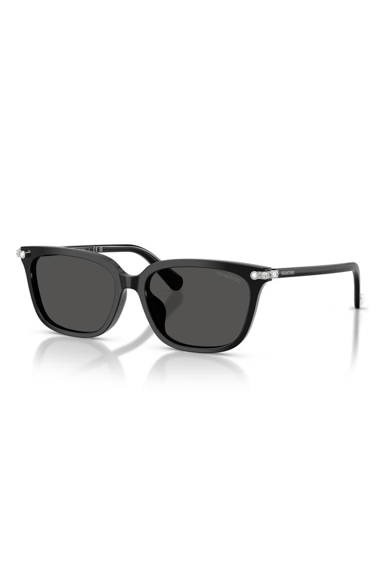 Swarovski 56mm Pillow Sunglasses, Alternate, color, Black / Dark Grey